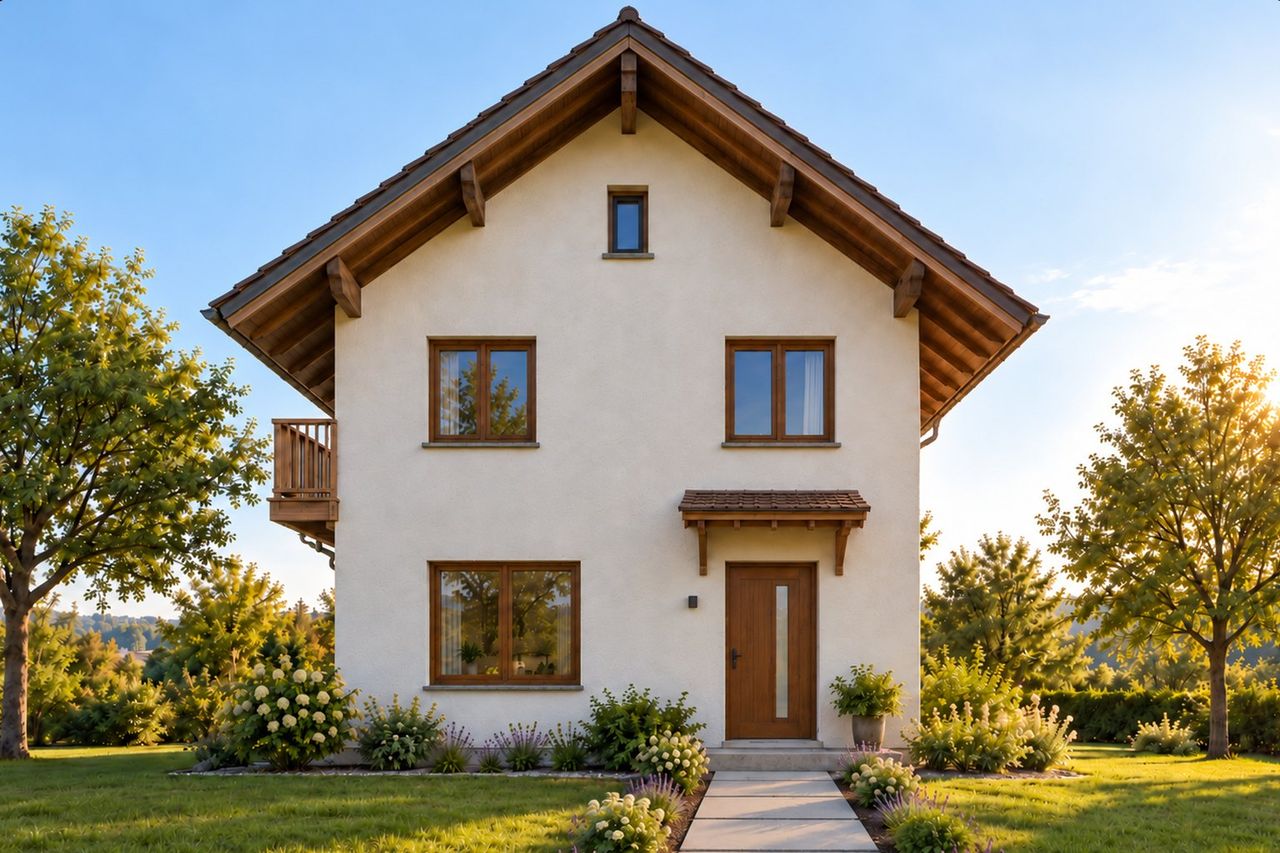 Musterhaus Nordseite (Giebel) mit Haustür